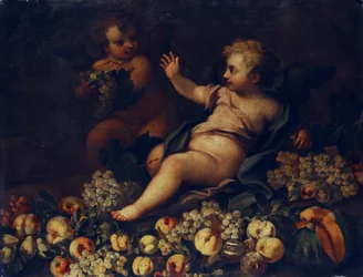 Früchtestillleben mit zwei Putten